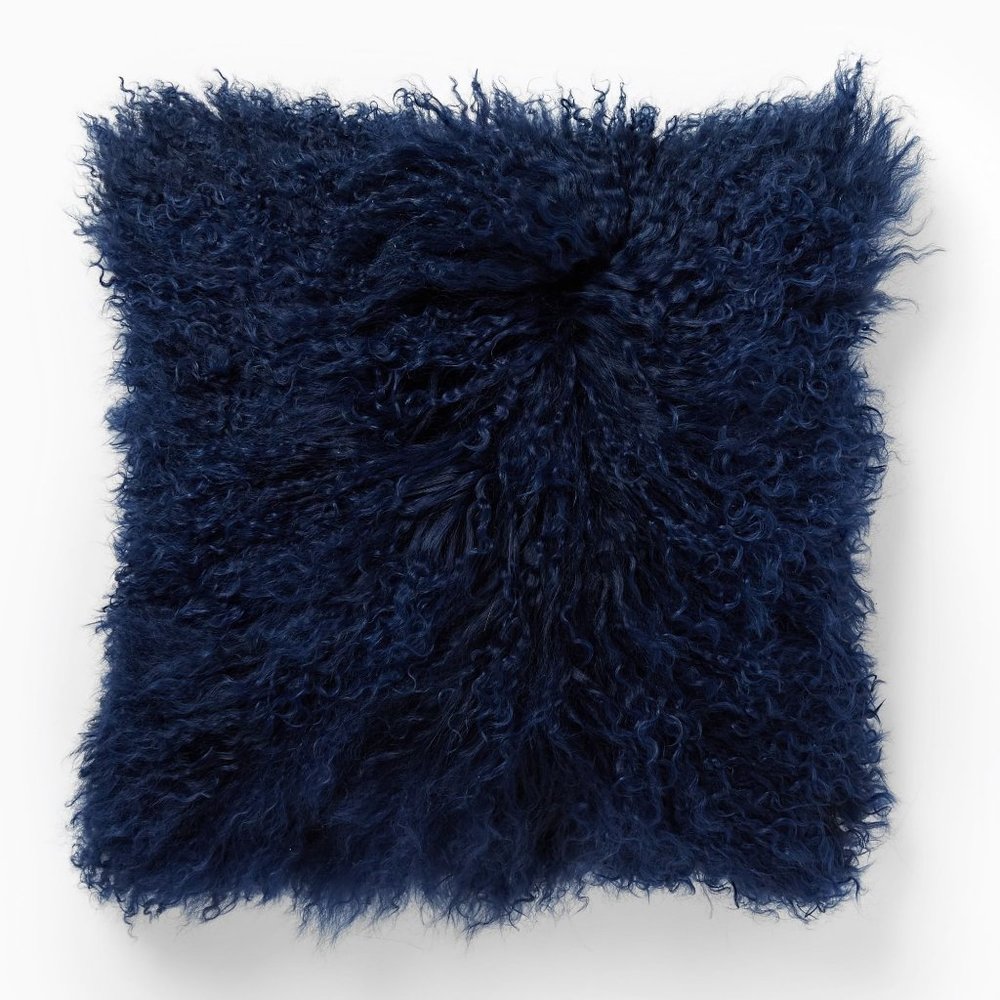 NWT 16x16 West Elm Mongolian Lamb Pillow Cover Navy